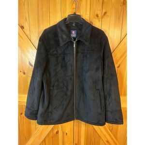 Chaps Mens Faux Suede Faux Fur Lined Black Winter Coat Size Large (5336)